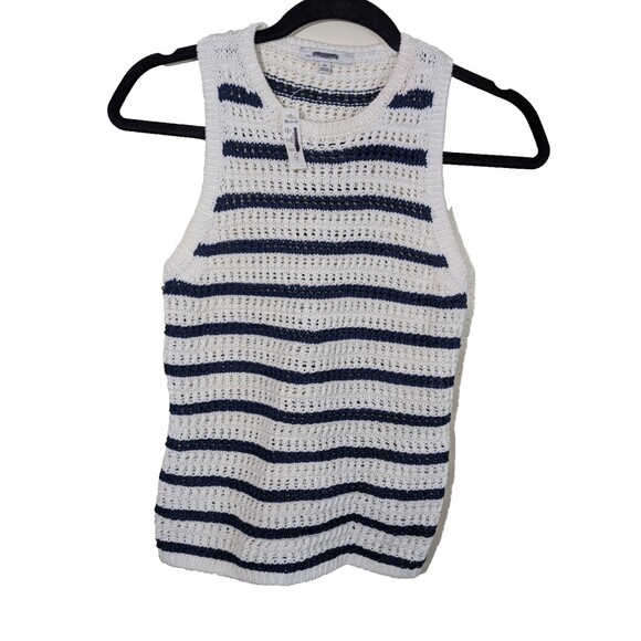 Madewell Crochet-Knit Crewneck Sweater Tank Striped Stretch Slim Fit Size XS - Picture 1 of 10